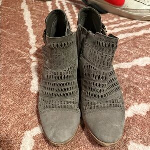 Vince Camuto Grey Laser-Cut Ankle Booties